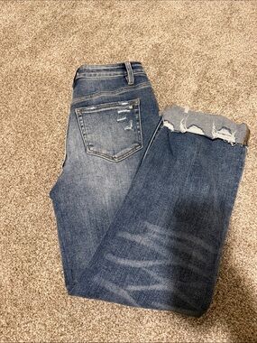Mica Women’s Dark Blue Distressed Hem Jeans